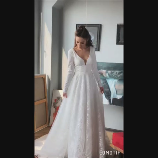 Bonna A-line V-neck Milk Wedding dress