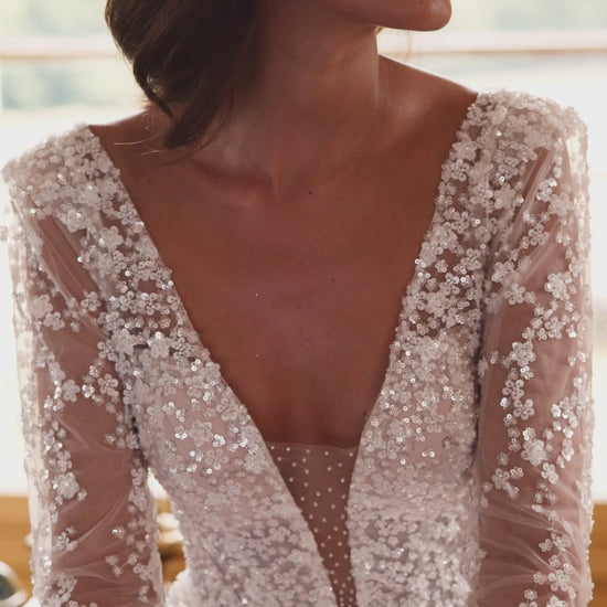 Leona A-line Deep V-neck Milk Wedding dress