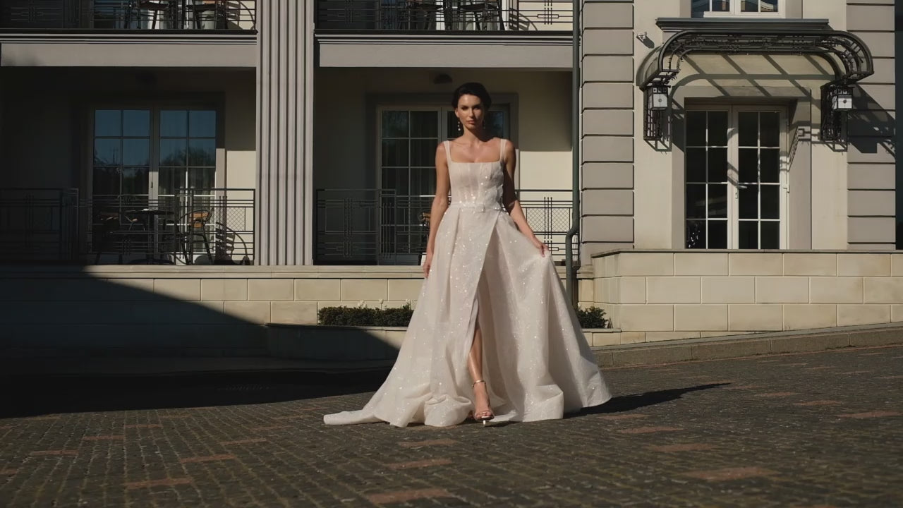 Denna A-line Square Milk PowderPink Wedding dress video