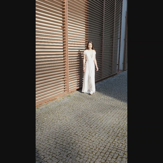 Barbora A-line Deep V-neck White Wedding dress