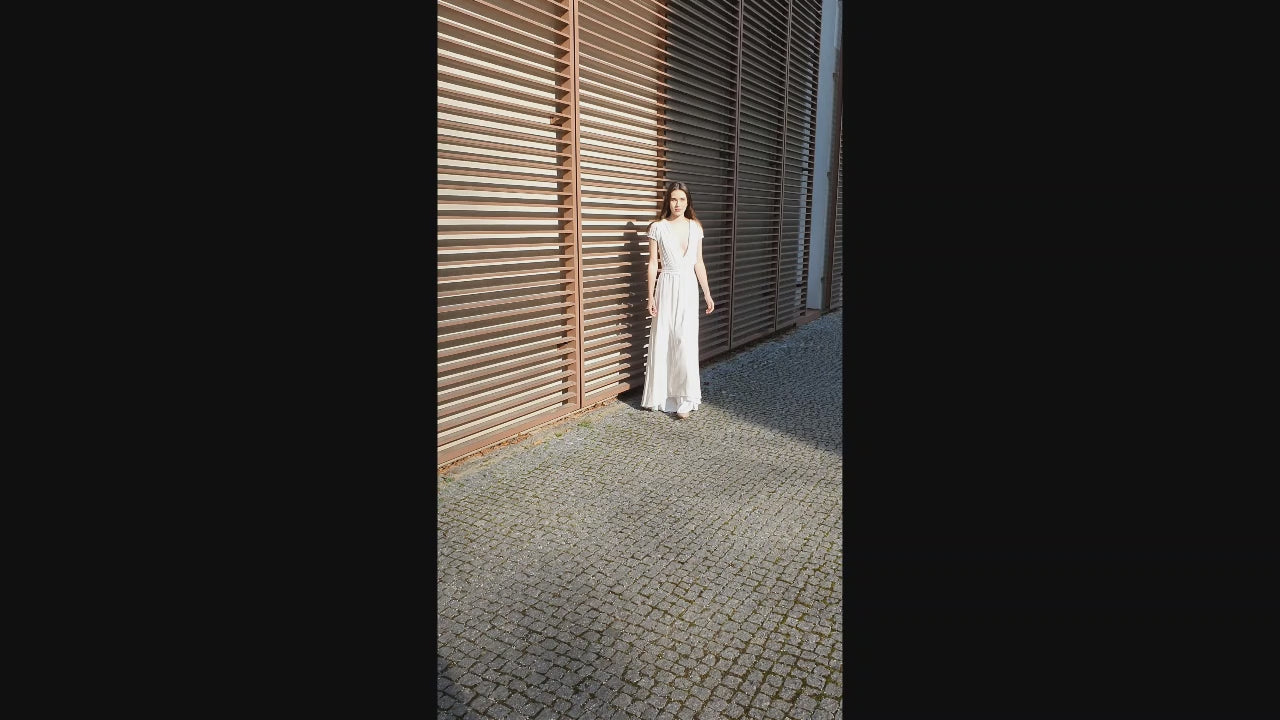 Barbora A-line Deep V-neck White Wedding dress video