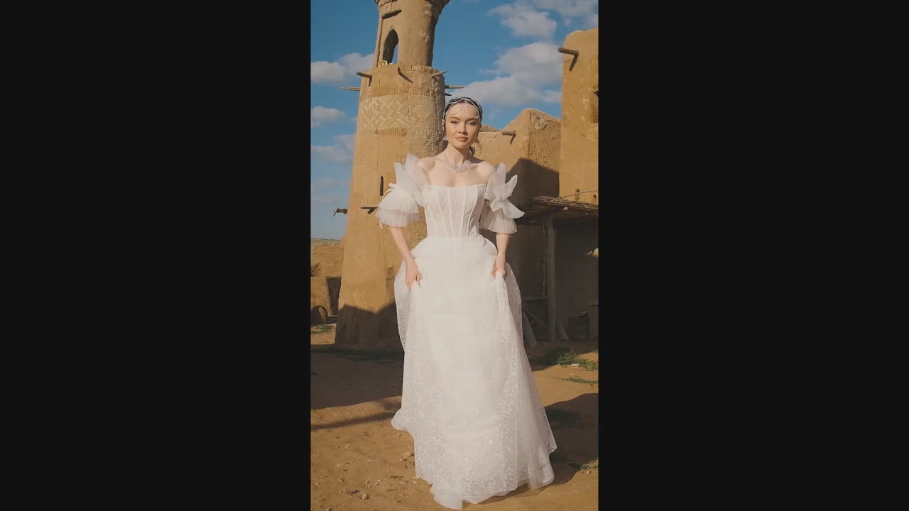 Djeralda A-line Straight Across Off White Wedding dress video