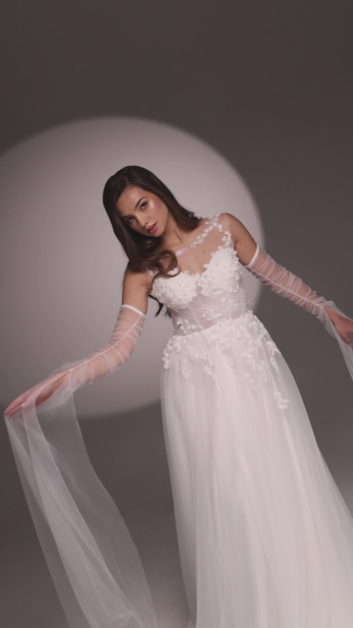 Juliana A-line Boat/Bateau Milk Wedding dress video