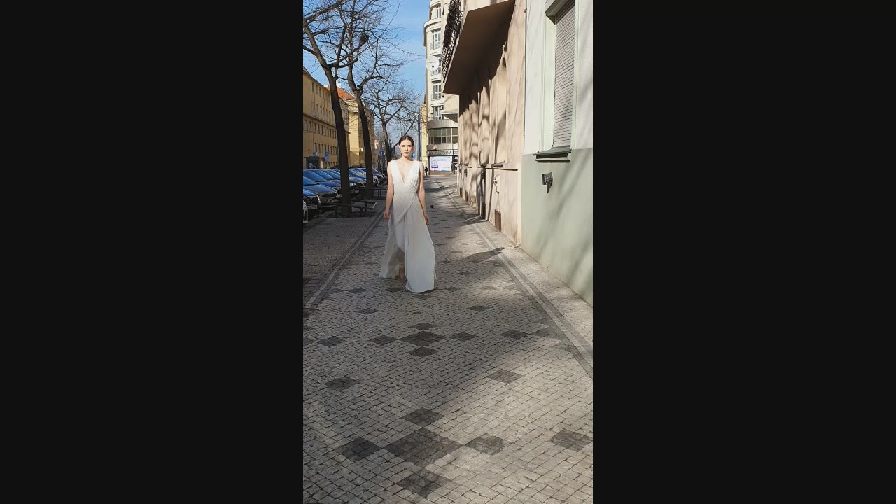 Jitka A-line Deep V-neck White Wedding dress video