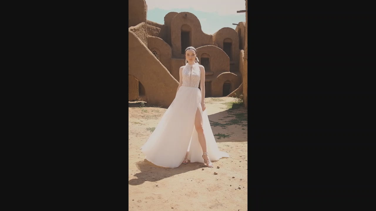 Salmonia A-Line Halter Off White Wedding dress video