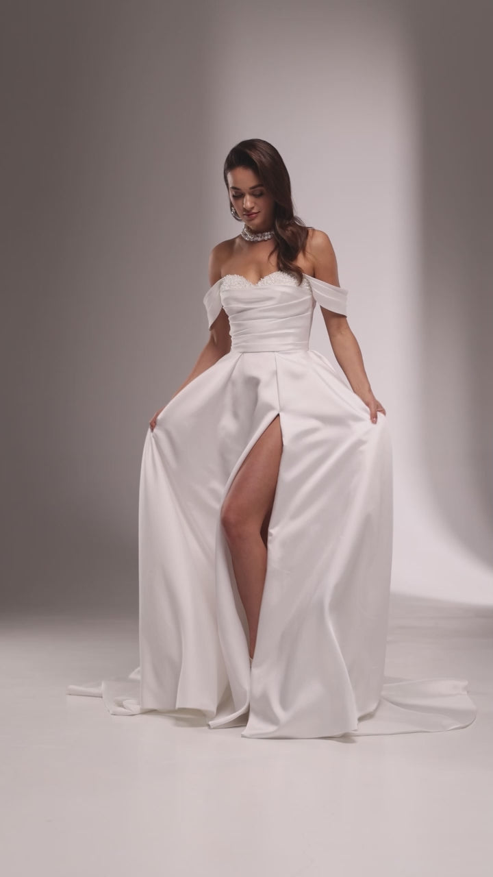 Bryce A-line Off-Shoulder/Drop Shoulders Milk Wedding dress video