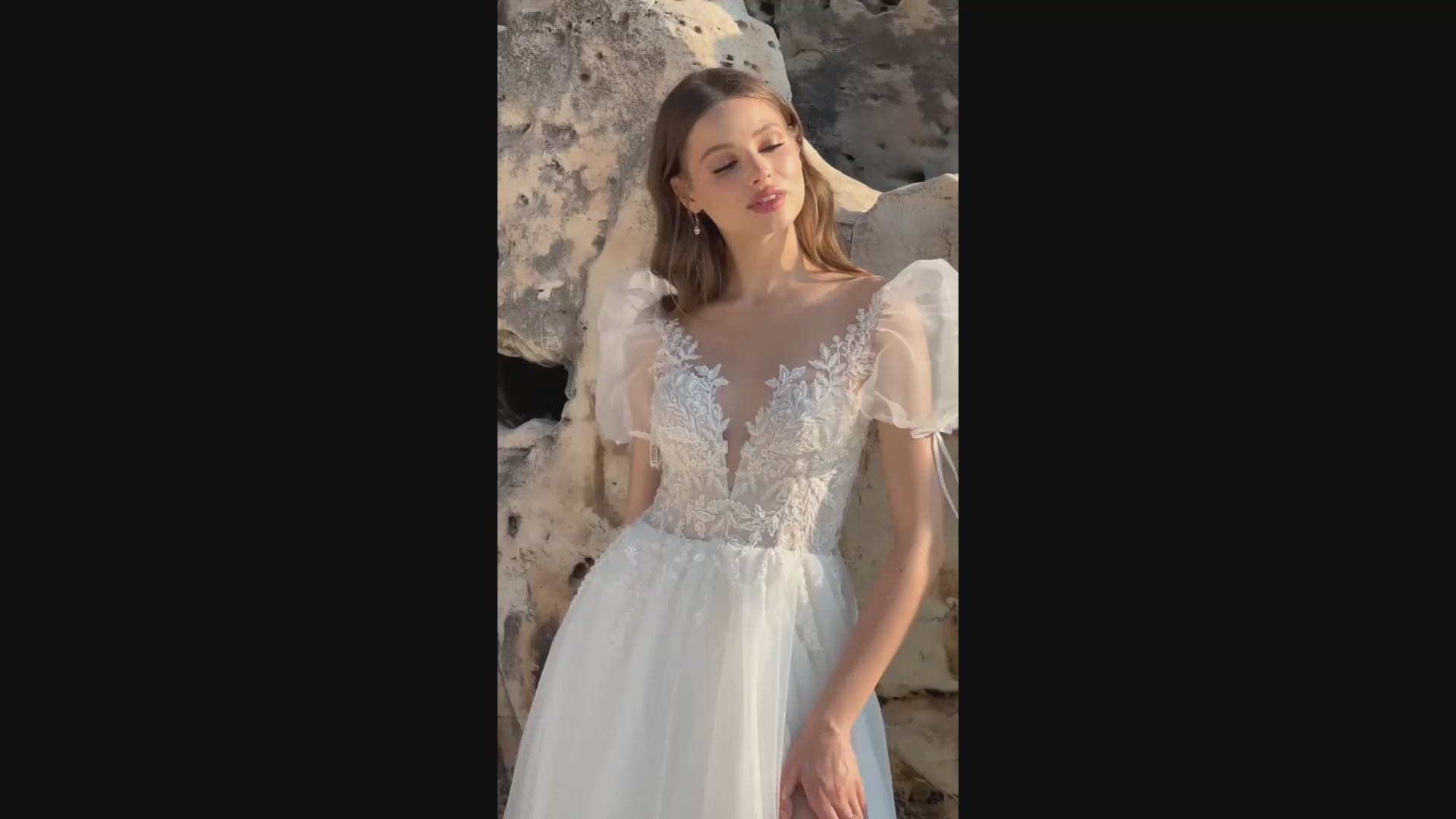 Caroline A-line Illusion Ivory Wedding dress video