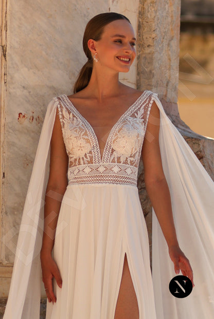Verginia A-line Deep V-neck Ivory Wedding dress 2