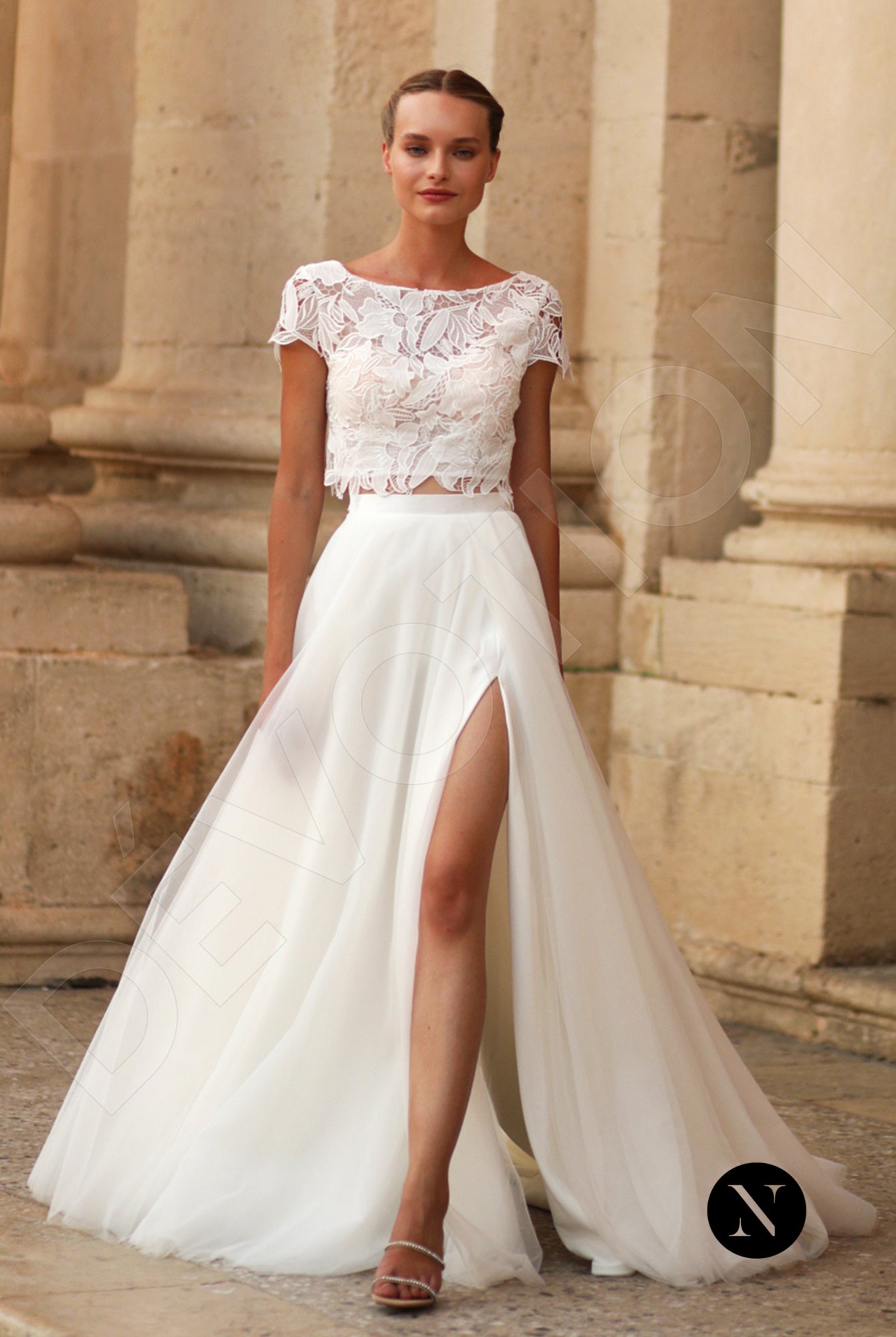 Aline A-line Boat Ivory Wedding dress Front
