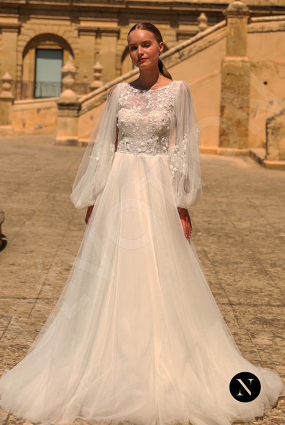 Jenna A-line Boat/Bateau Ivory Wedding dress Front