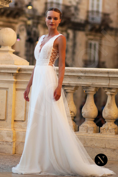 Lindeas A-line Deep V-neck Ivory Wedding dress Front