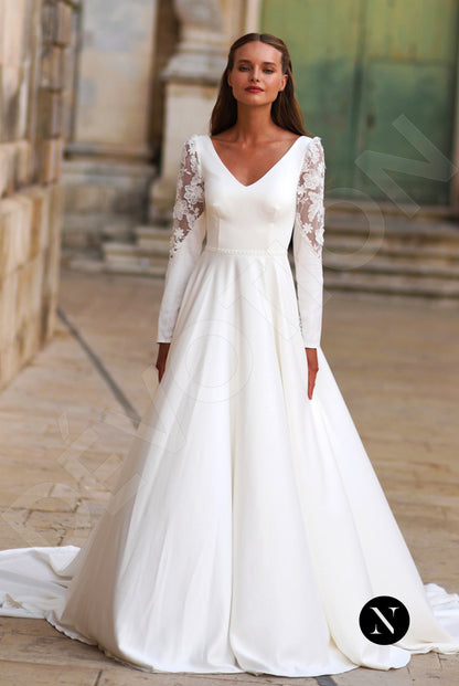 Roxana A-line V-neck Ivory Wedding dress Front