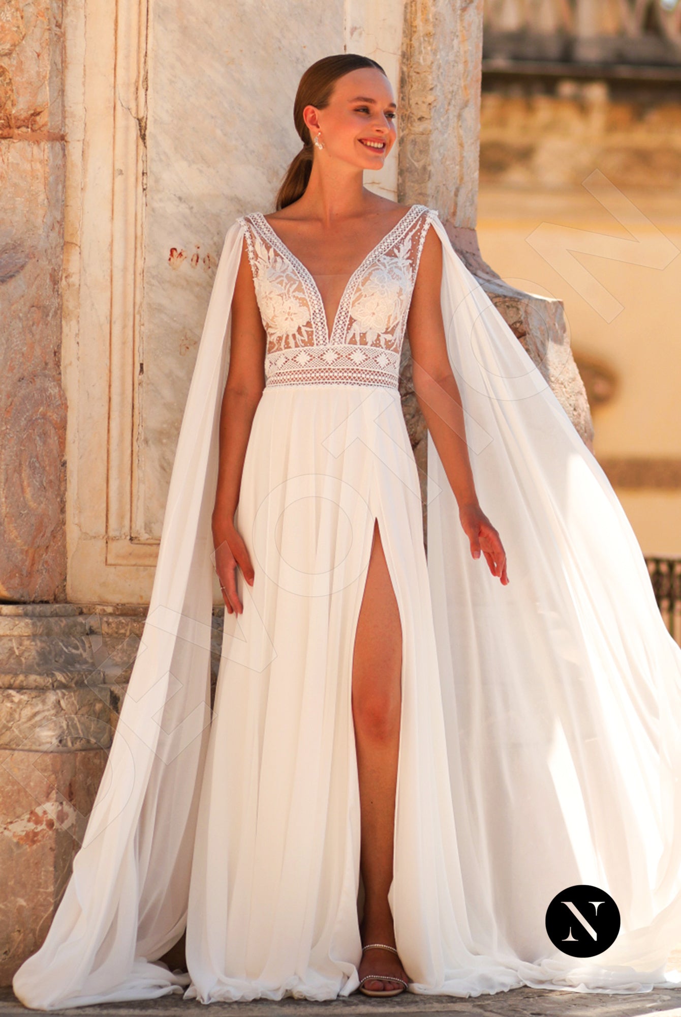 Verginia A-line Deep V-neck Ivory Wedding dress Front