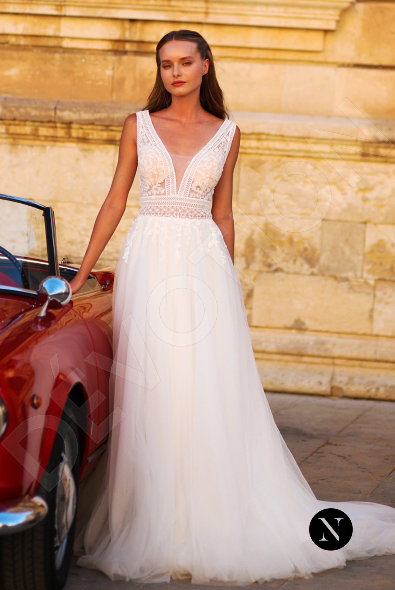 Scarlette A-line Deep V-neck Ivory Wedding dress Front