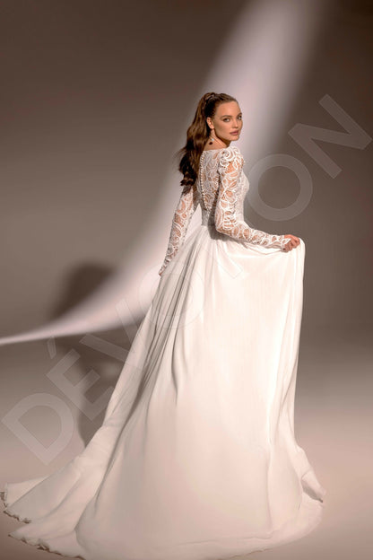 Aleni A-line Jewel Ivory Wedding dress