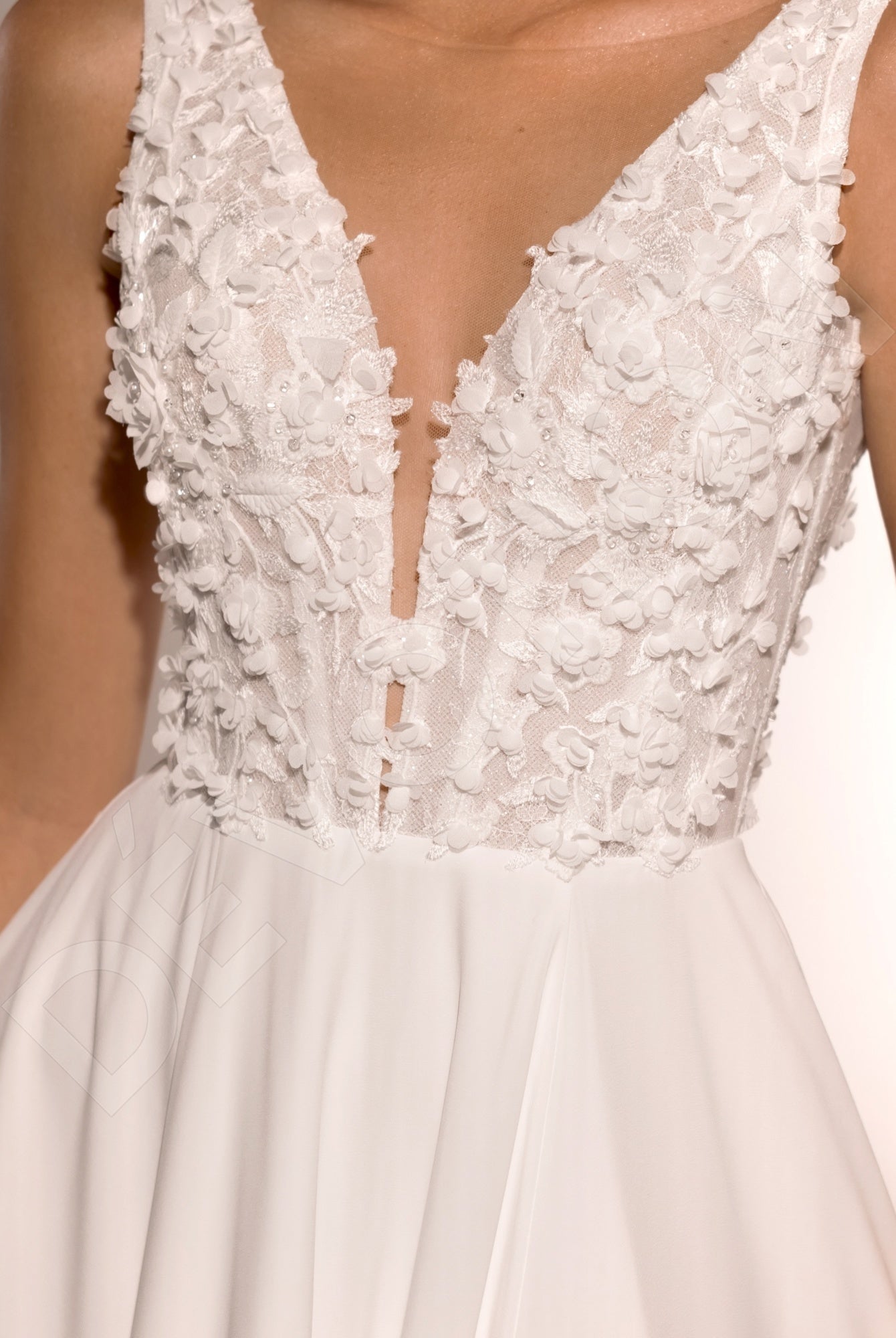 Floralie A-line Deep V-neck Ivory Wedding dress