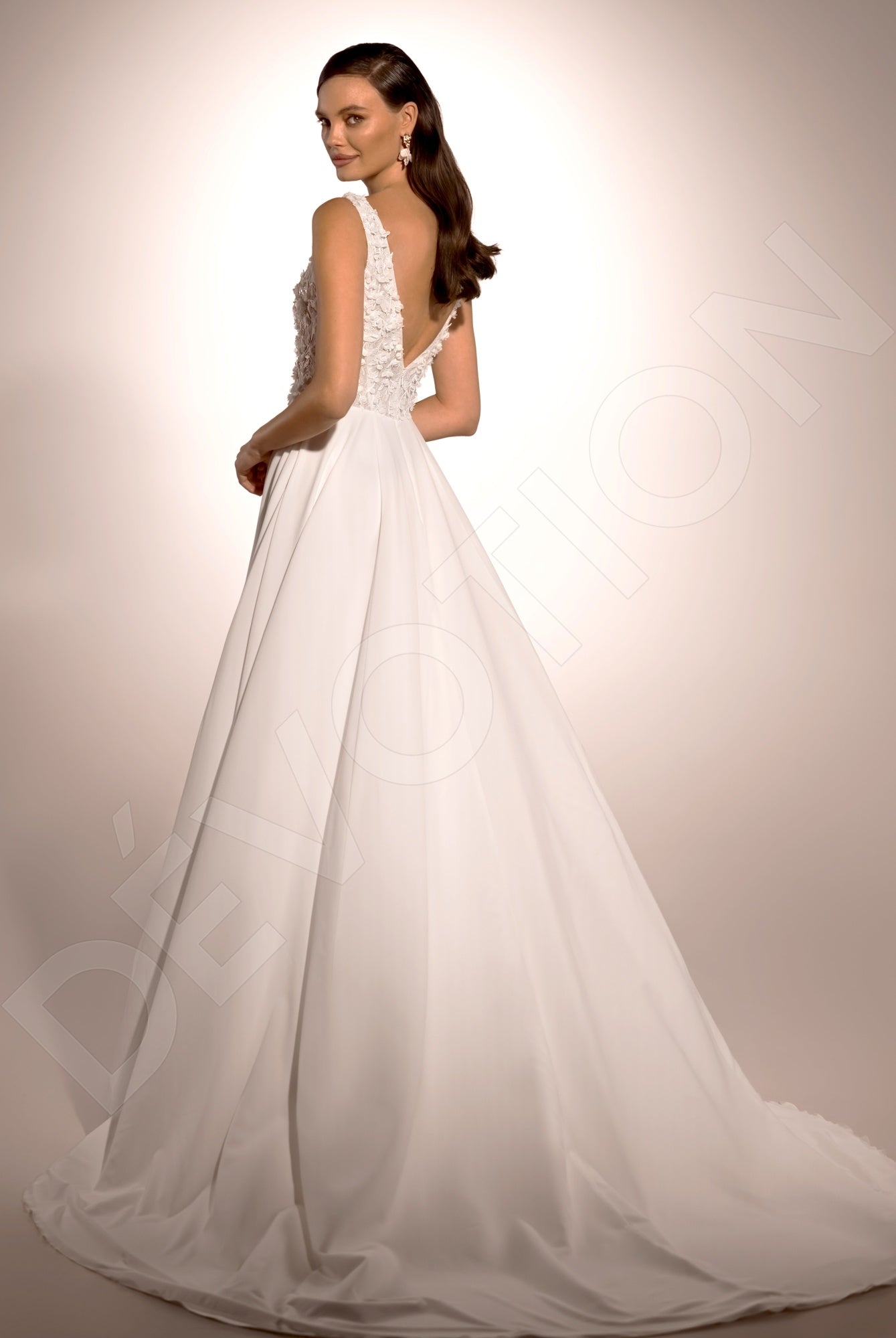 Floralie A-line Deep V-neck Ivory Wedding dress