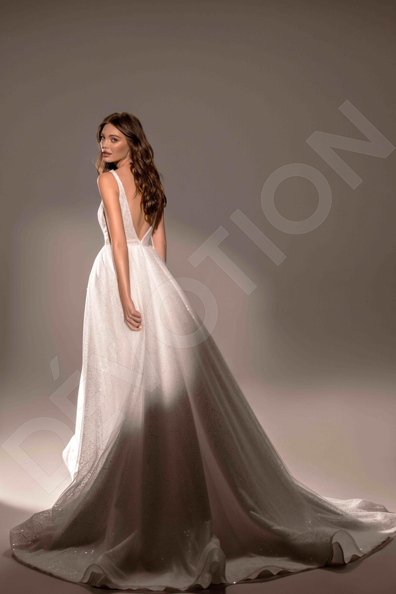Monela A-line Deep V-neck Ivory Wedding dress