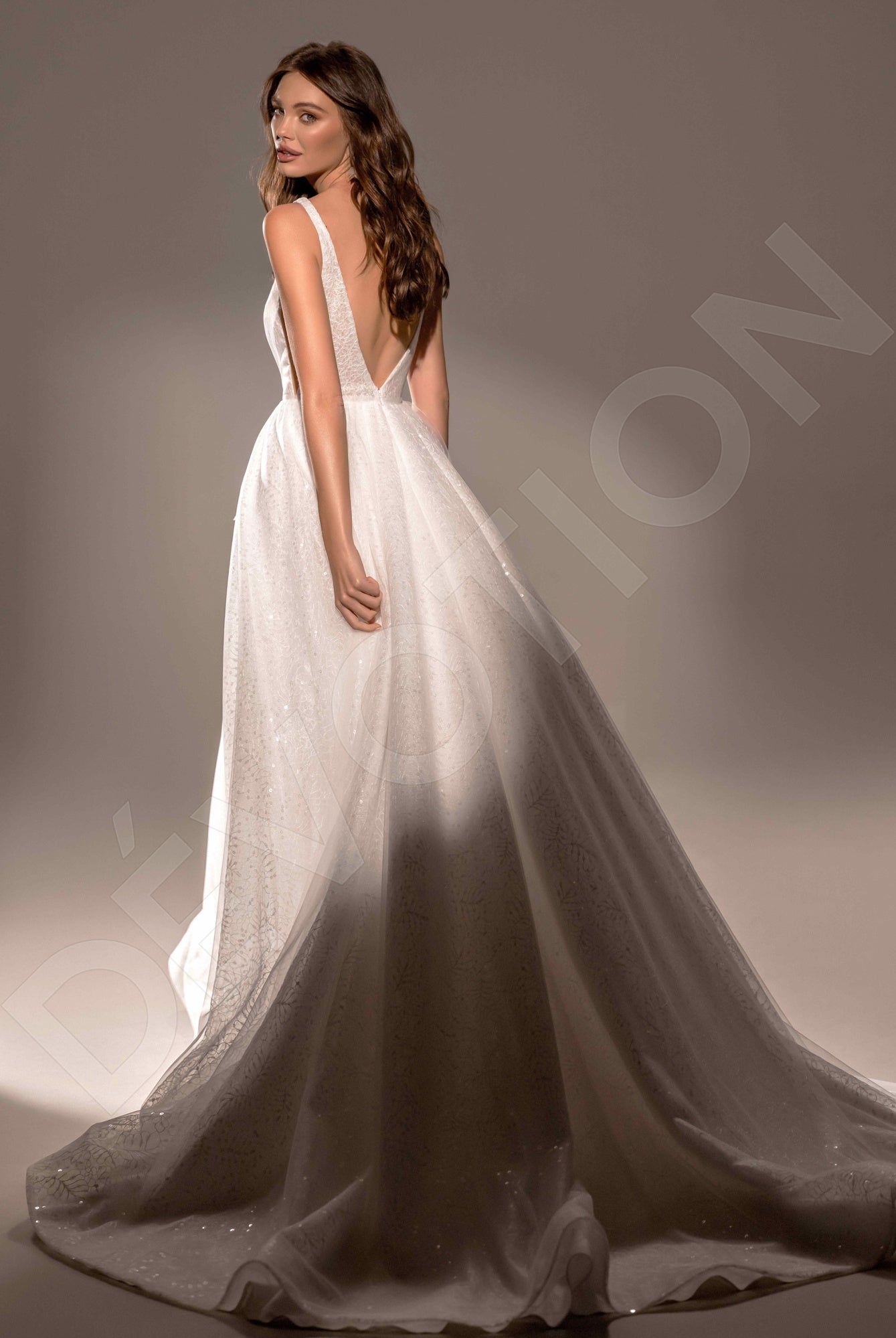 Monela A-line Deep V-neck Ivory Wedding dress