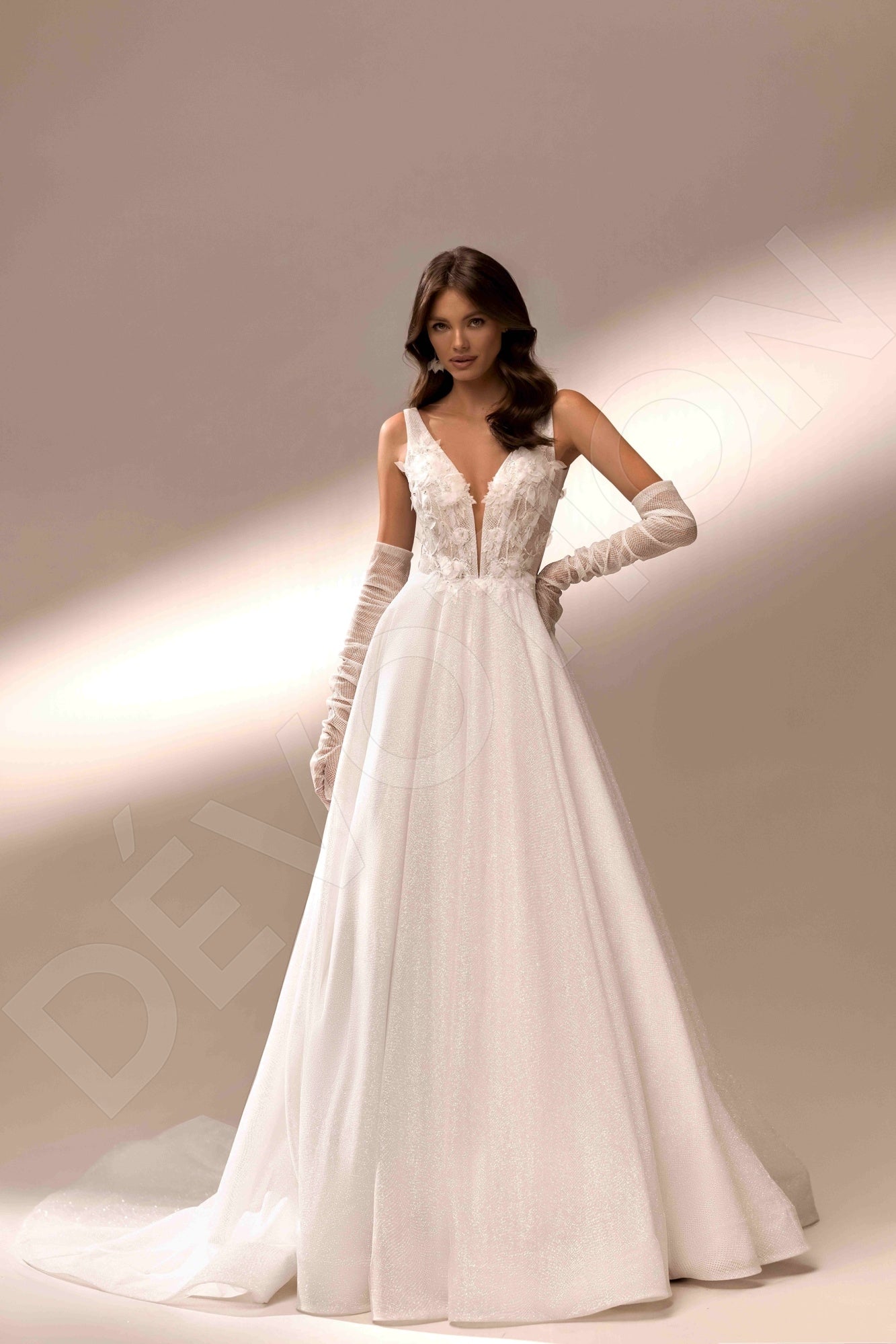 Olya A-line Deep V-neck Ivory Wedding dress