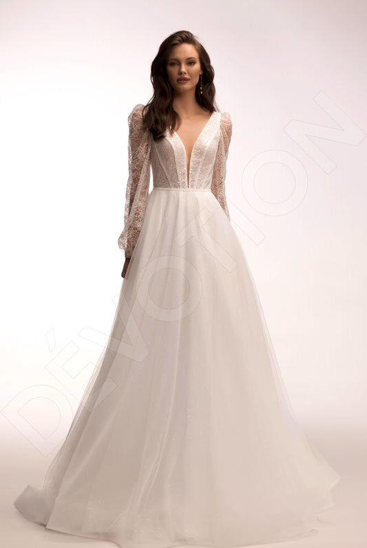 Raya A-line Deep V-neck Ivory Wedding dress