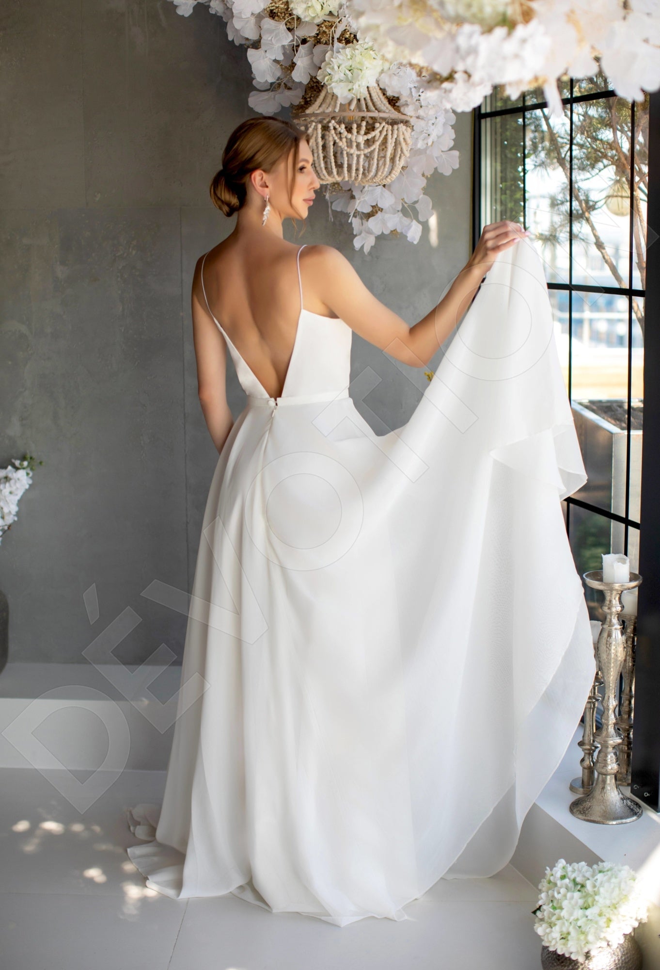 Angely A-line V-neck Milk Wedding dress