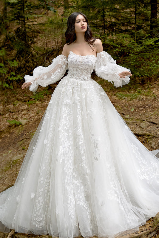 Modern Princess Corset Ballgown Wedding Dress in Satin and Tulle