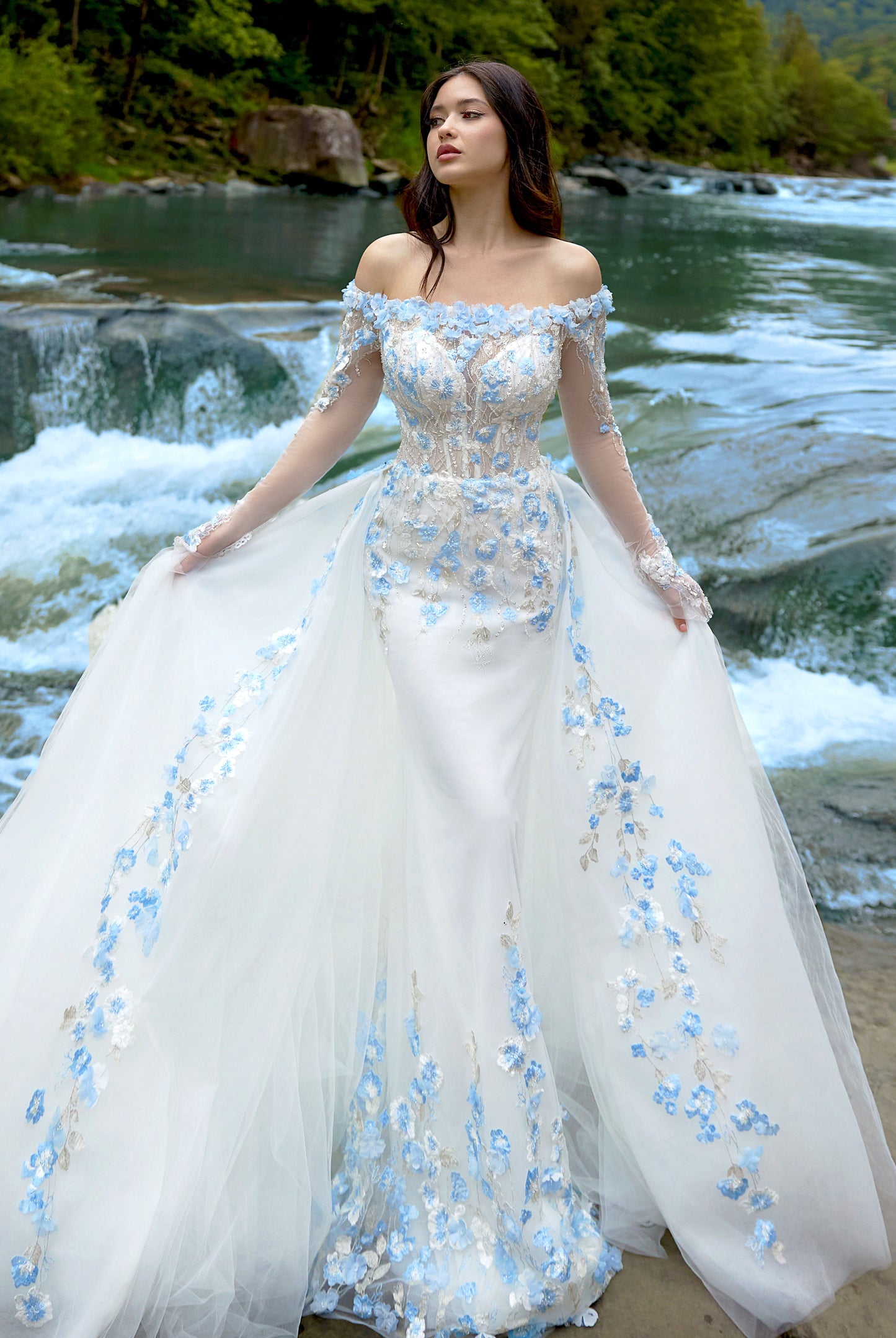 Albine Trumpet/Mermaid Drop shoulders/Off-shoulder Milk/Light blue Wedding dress