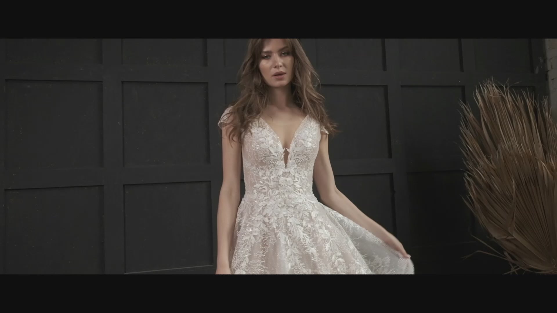 Ustin A-line Deep V-neck Milk Cappuccino Wedding dress video