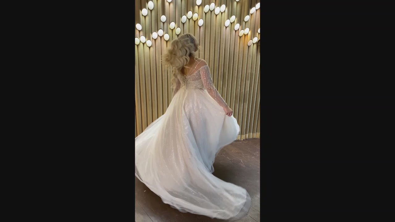 Alen A-line V-neck Cappuccino Wedding dress video