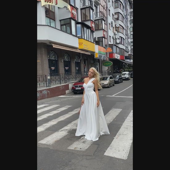 Revina A-line Asymmetric/One shoulder Whitemilk Wedding dress