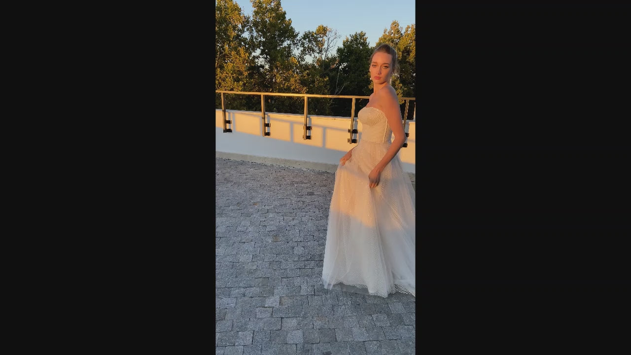 Andrena A-line Straight across Milk Cappuccino Wedding dress video