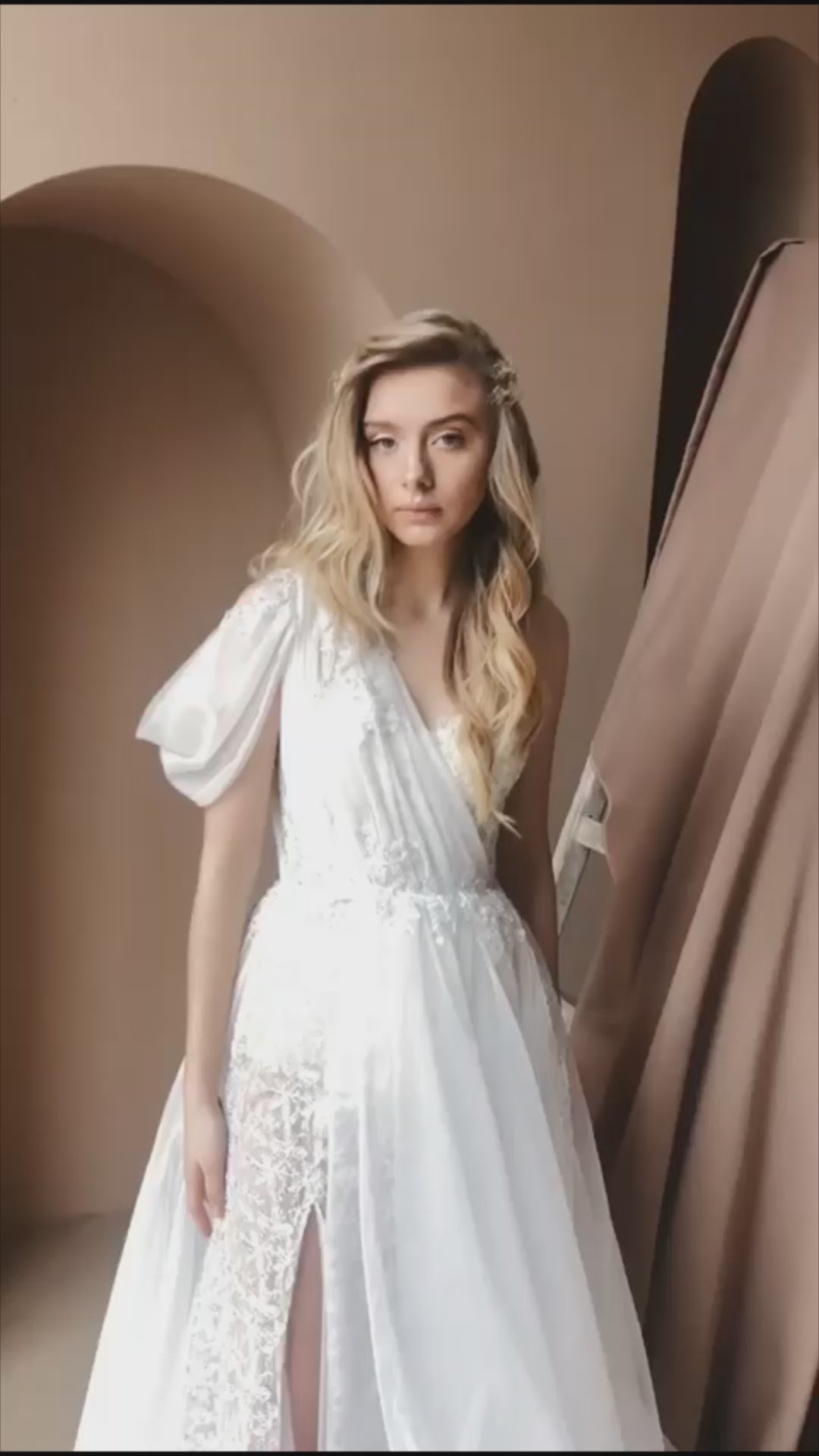 Pia A-line Asymmetric/One shoulder Milk Wedding dress video