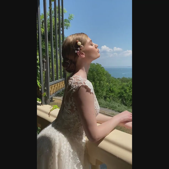 Aminta A-line Illusion Ivory PowderPink Wedding dress