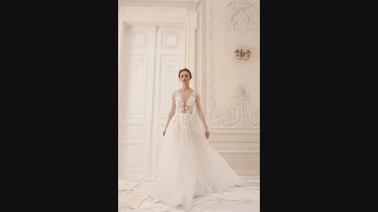 Mandys A-line Deep V-neck Ivory Nude Wedding dress video