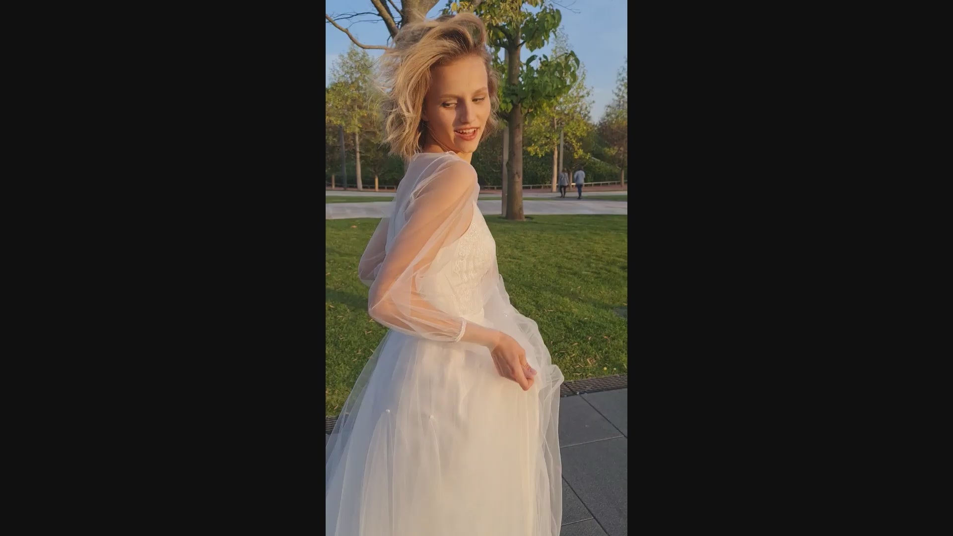 Leila A-line Jewel Ivory Wedding dress video
