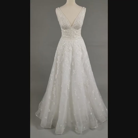 Cape A-line Deep V-neck Ivory Wedding dress