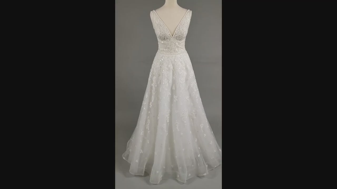 Cape A-line Deep V-neck Ivory Wedding dress video