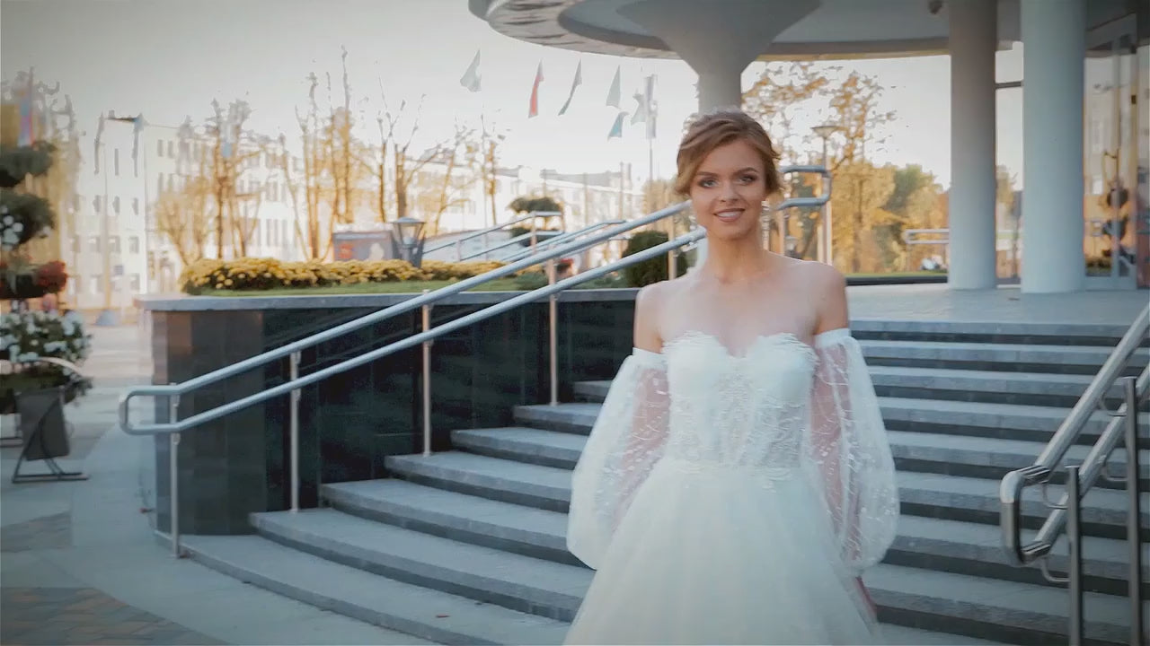 Frances A-line Off-shoulder/Drop shoulders Lightivory Wedding dress video