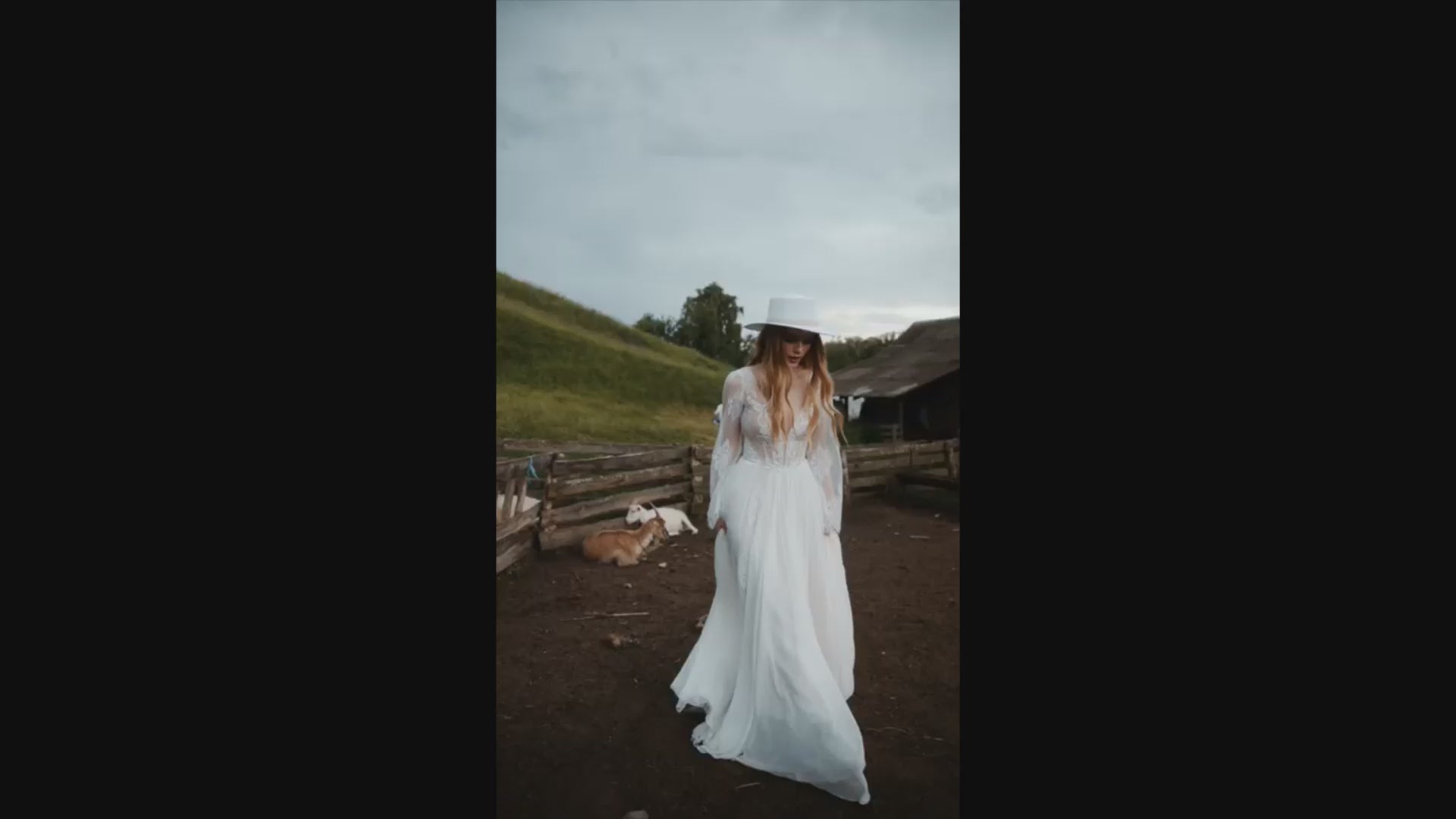 Stefanie A-line Deep V-neck Ivory Nude Wedding dress video