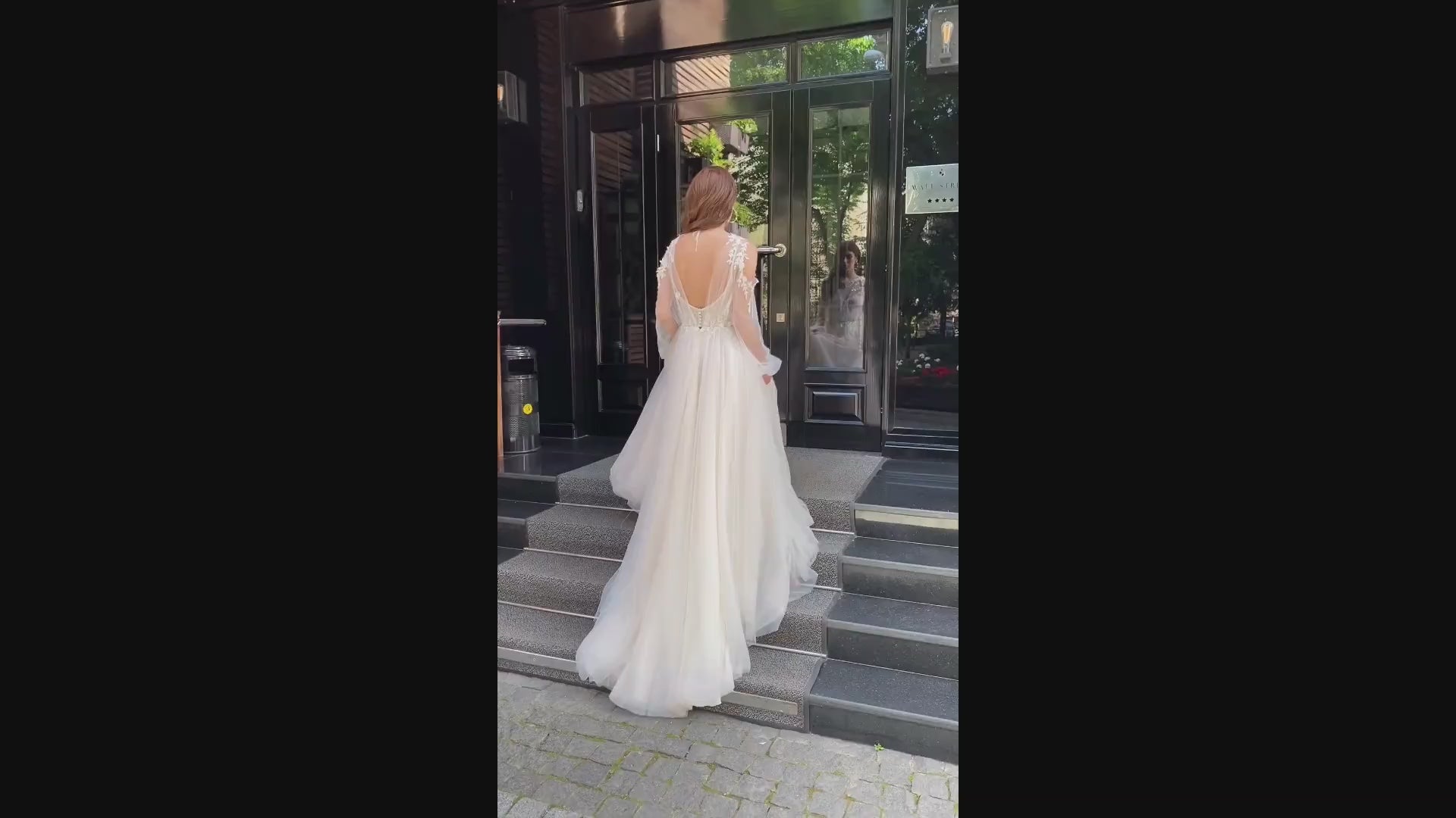 Meldi A-line Jewel Milk Nude Wedding dress video