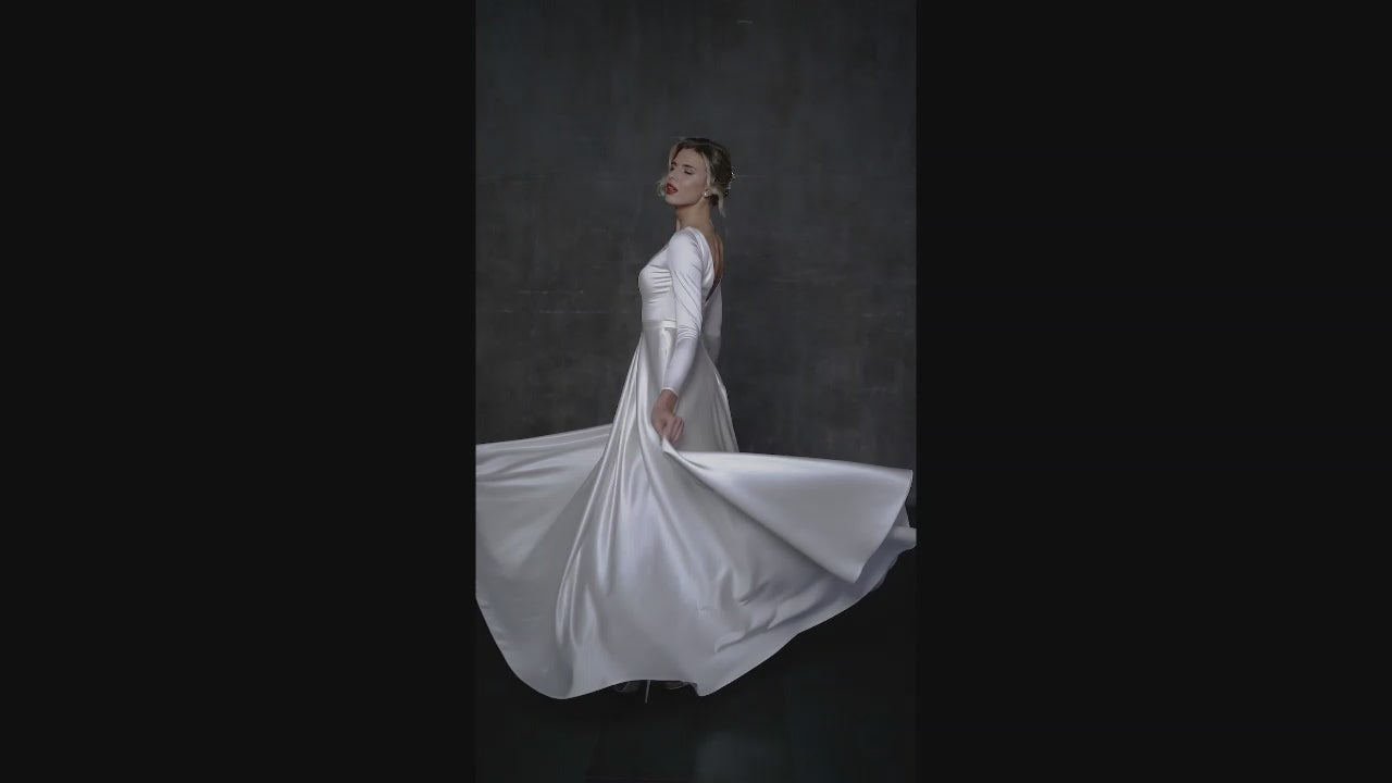 Brigitte A-line Boat/Bateau Ivory Wedding dress video