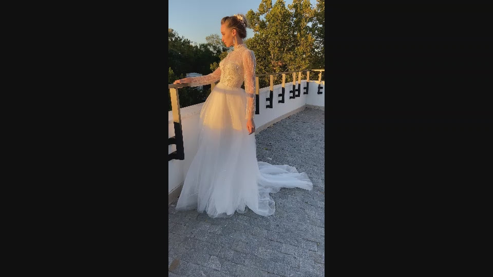Marinella A-line Higher V-neck Milk Cappuccino Wedding dress video
