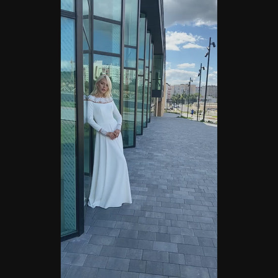 Sandara A-line Jewel Whitemilk Wedding dress