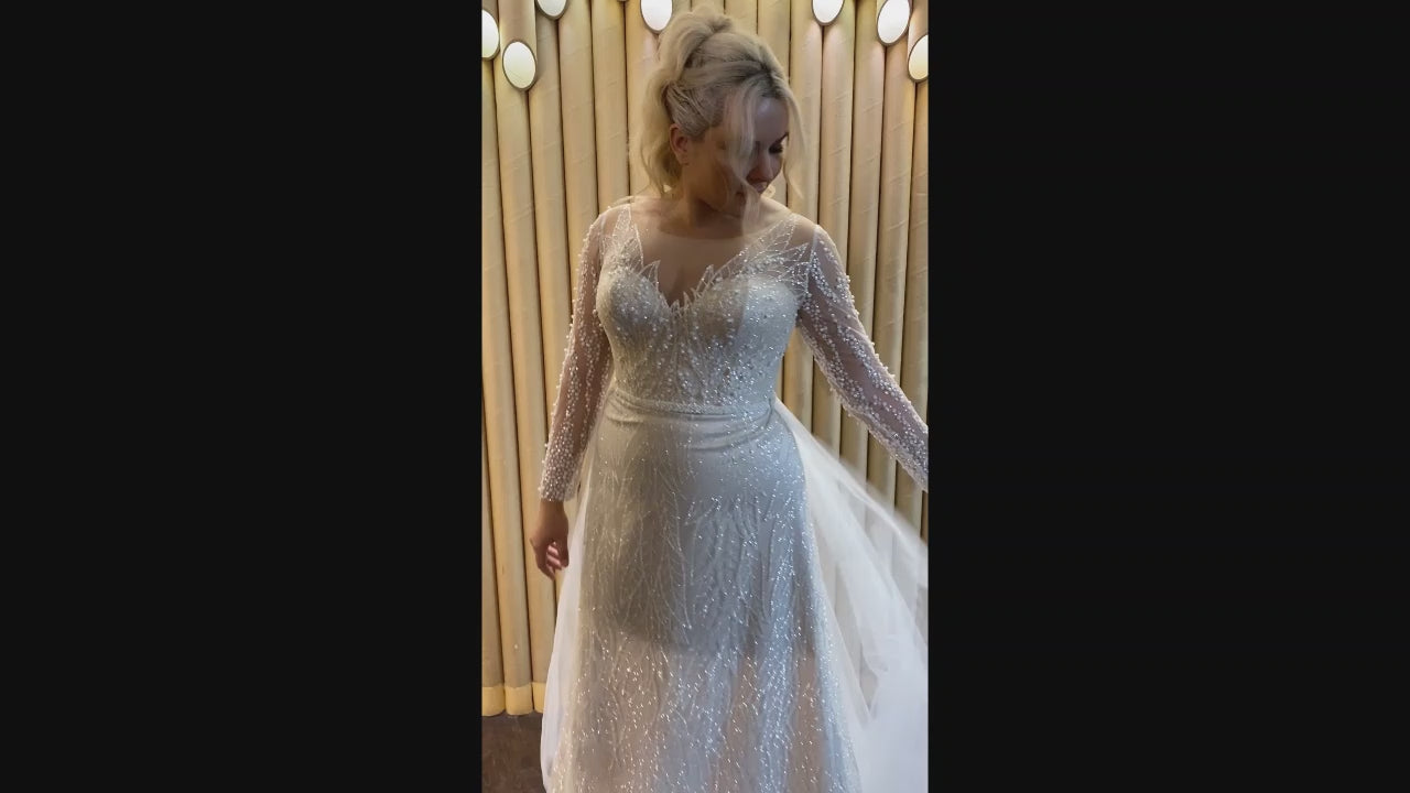 Claudia A-line Boat/Bateau Cappuccino Wedding dress video
