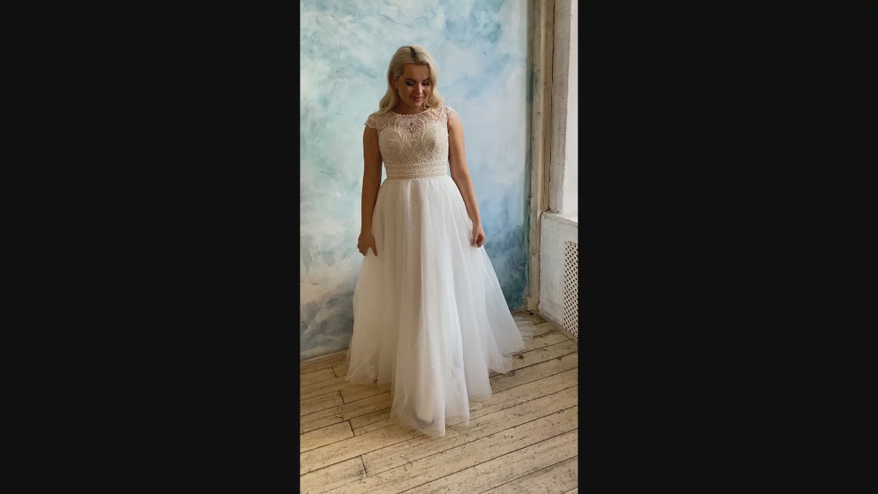 Rosalinda A-line Jewel Milk Wedding dress video