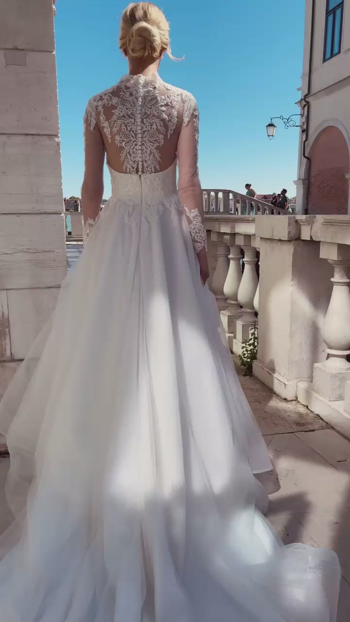 Holis A-line Deep V-neck Ivory Wedding dress