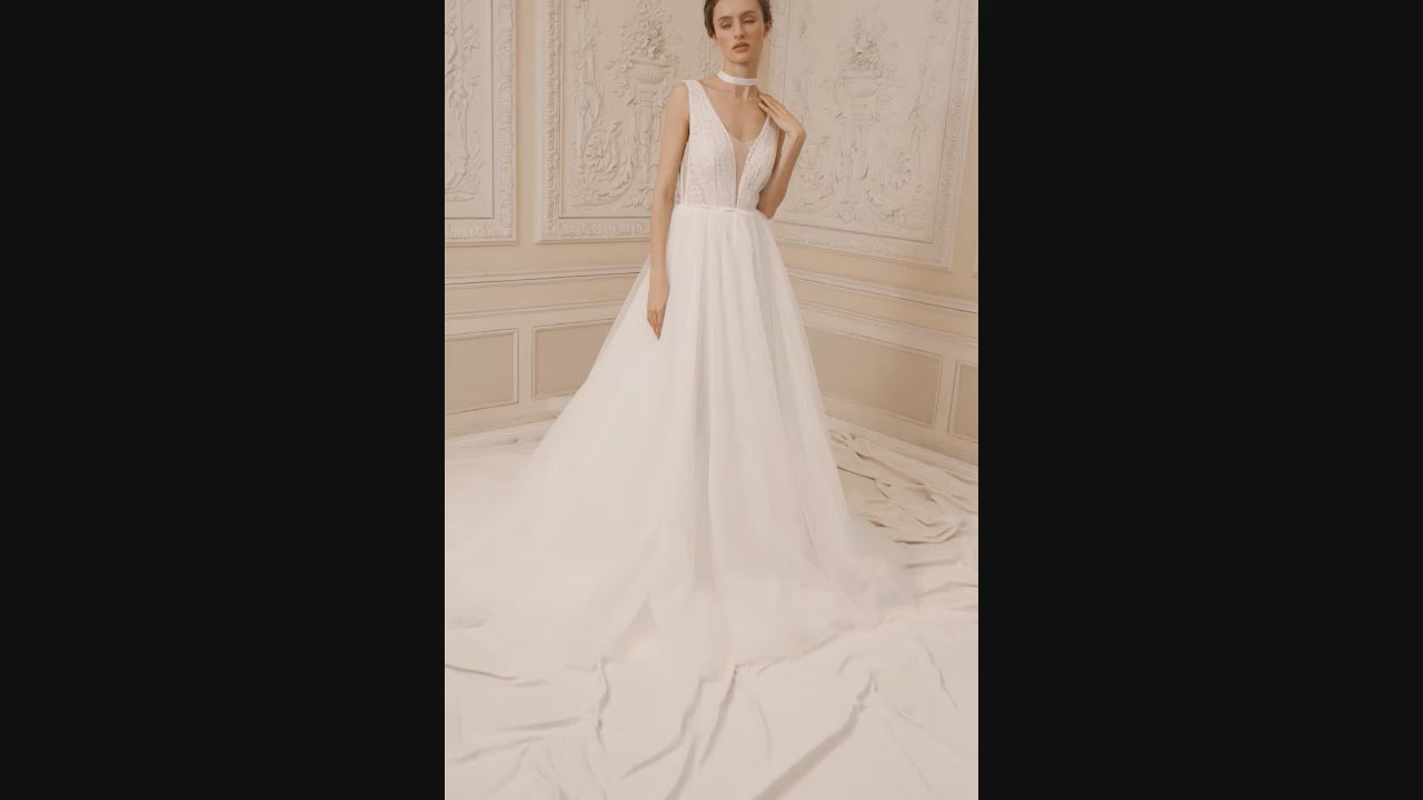Sandra A-line Scoop Ivory Wedding dress video