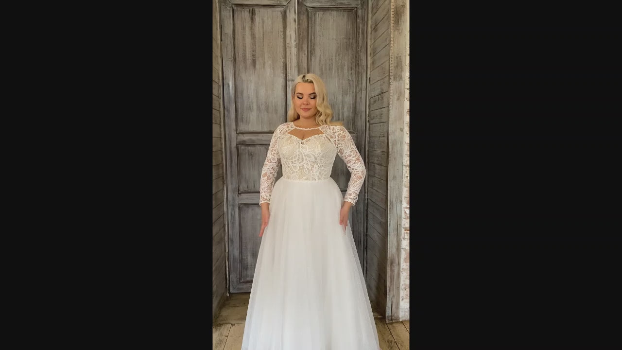 Mirela A-line Queen Anne Milk Wedding dress video