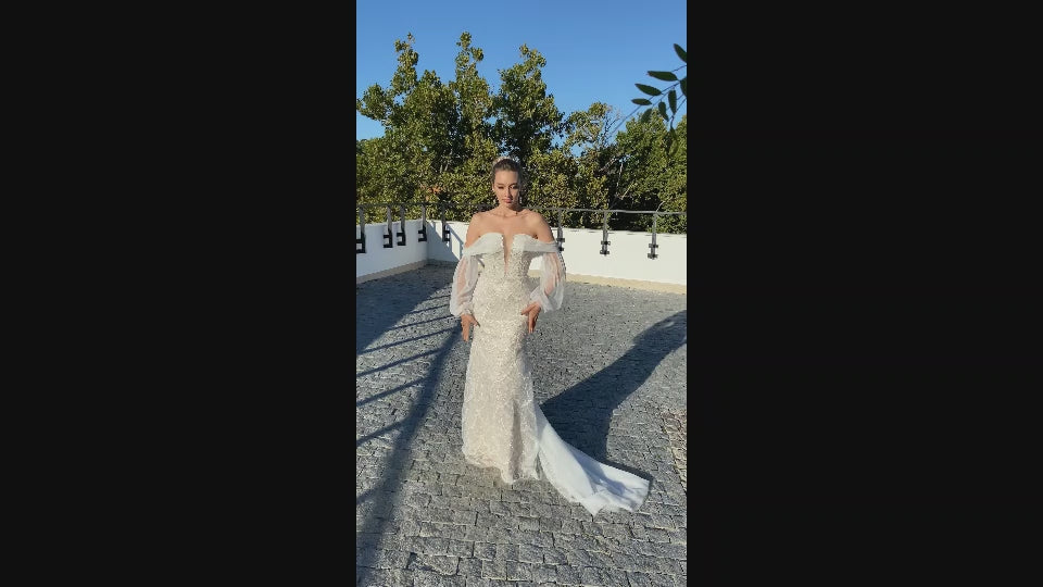 Monica Trumpet/Mermaid Off-shoulder/Drop shoulders Milk Cappuccino Wedding dress video